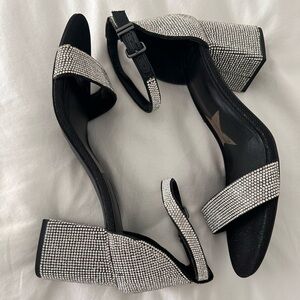 Gianni Bini Black Heels with Silver Rhinestone Accents